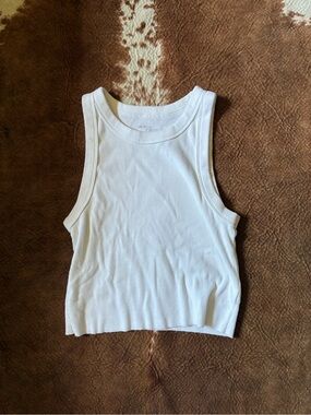 aerie White Ribbed Crop Tank